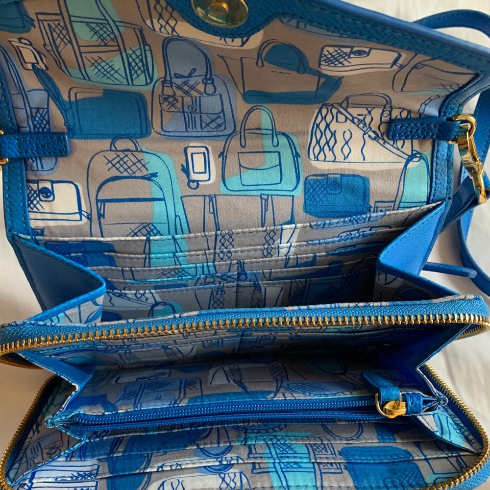 Vera Bradley Blue Leather Small Clutch Crossbody - Picture 2 of 3